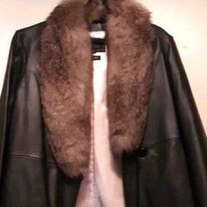 Women's black leather coat